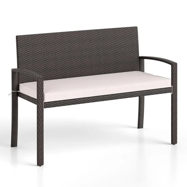 Tangkula Outdoor Rattan Bench 2-Person Patio Loveseat
