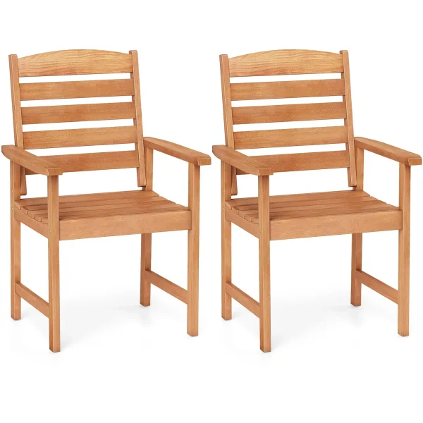 Tangkula Outdoor Wooden Dining Chairs with Inclined Backrests and Slatted Seats