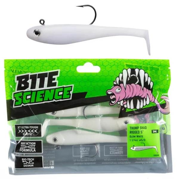 Bite Science Thump Shad Rigged 5" Glow White