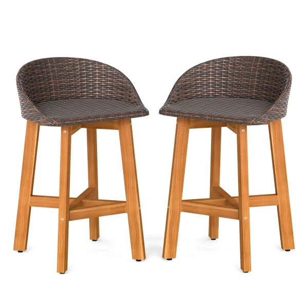 Tangkula Outdoor Rattan Bar Chairs Set of 2/4
