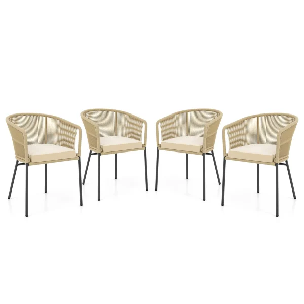 Tangkula Patio Chairs Set of 4, Upholstered Accent Chairs w/Curved Backrest