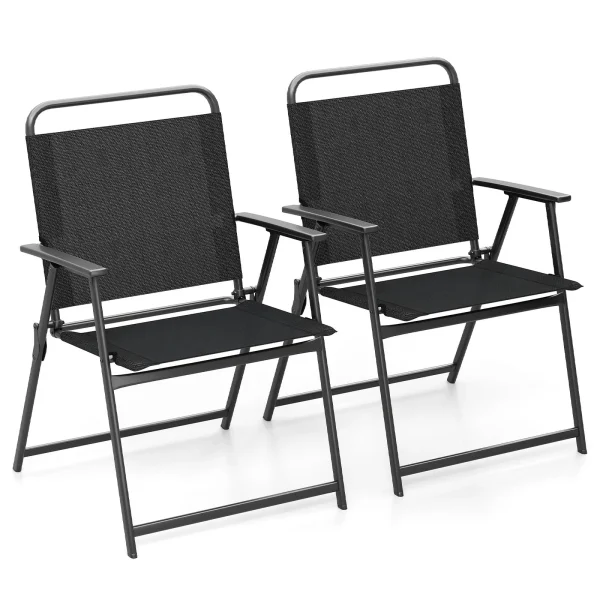 Tangkula Outdoor Folding Chairs Set of 2, Patio Dining Chairs with Breathable Seat & Cozy Armrests