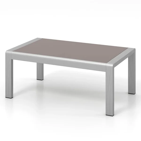 Tangkula Outdoor Rectangle Coffee Table, Aluminum Side Table w/Tempered Glass Tabletop