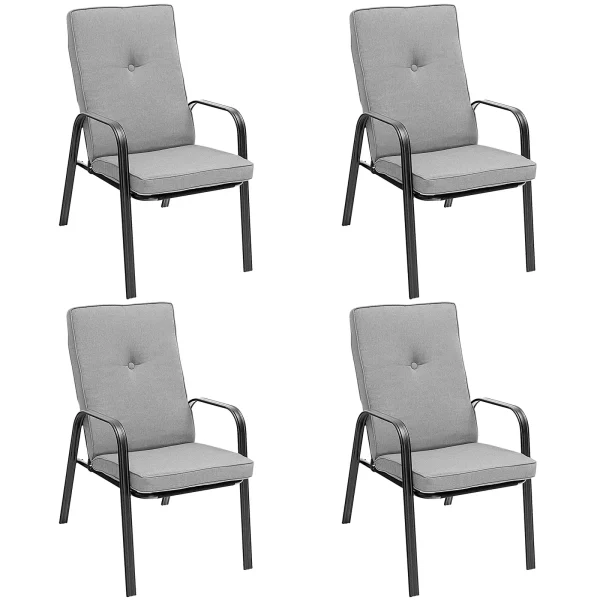 Tangkula Patio Dining Chair Set of 4, 4-Piece Stackable Upholstered Leisure Chair with Armrests