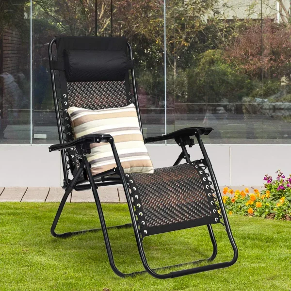 Tangkula Patio Rattan Zero Gravity Lounge Chair