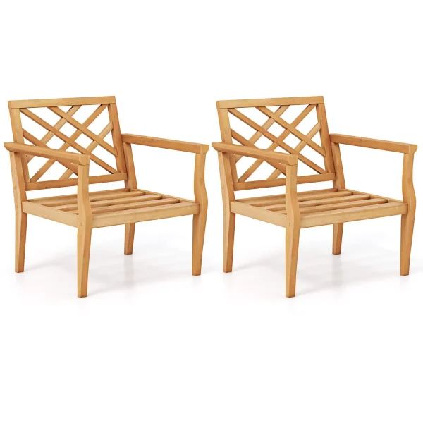 Tangkula Patio Dinning Chair, Teak Wood Armchair with Cozy Backrest and Armrests