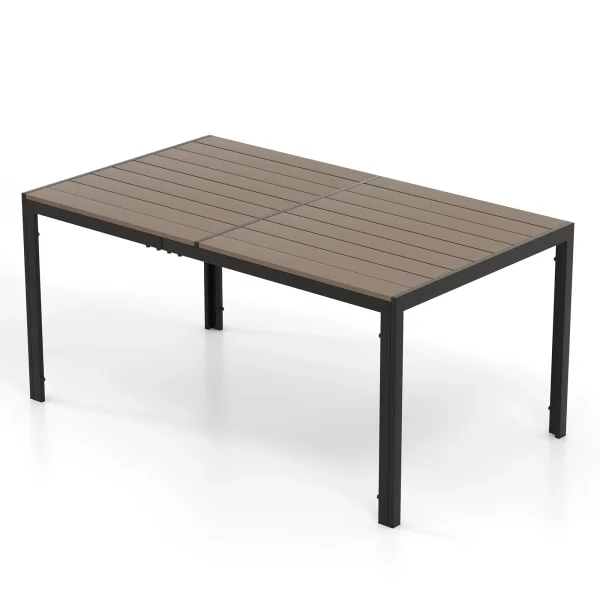 Tangkula Outdoor Rectangle Dining Table, 59” x 35” Large Outside Table with Metal Legs
