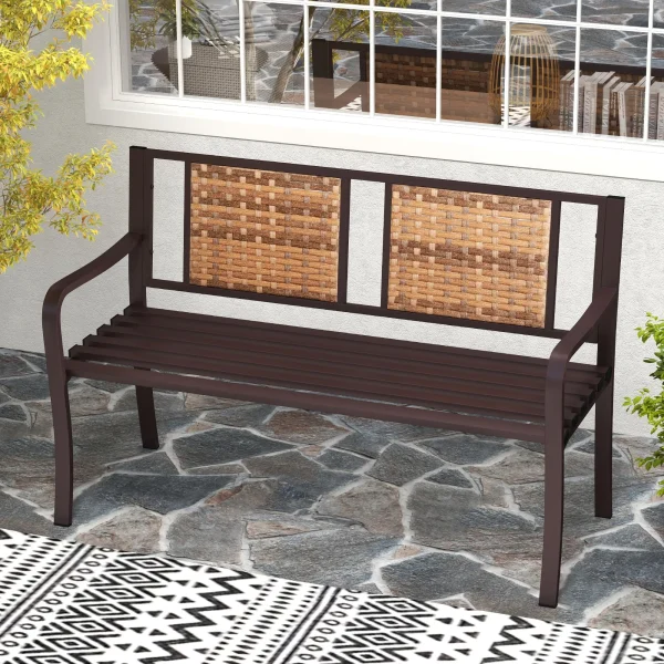 Tangkula Patio Garden Bench with Wicker Backrest