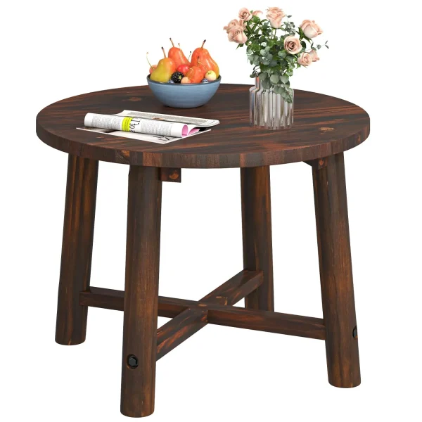 Tangkula Patio End Table with Solid Wood Structure