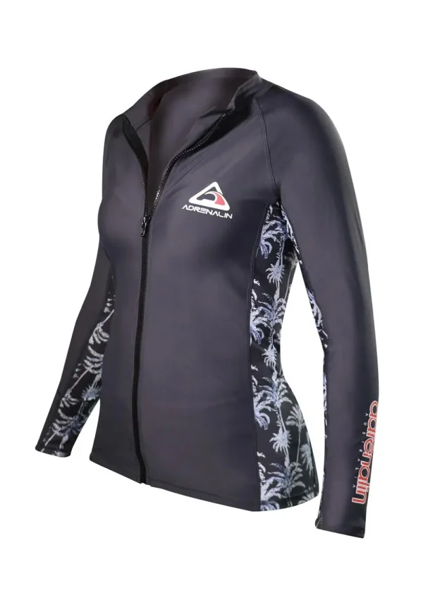 Adrenalin Ladies Beach Long Sleeve Zip Rash Vest Charcoal